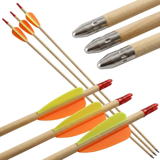 Traditional Wooden Practice Arrow 28" – High-Visibility Vanes