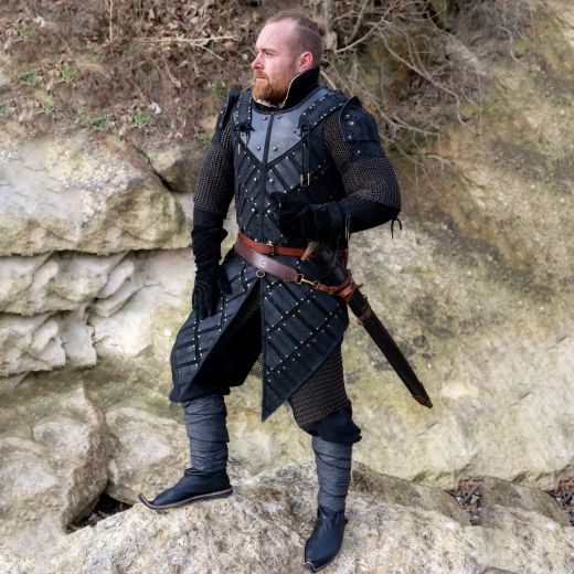 LARP-Lederrüstung "Woodsman", Veloursleder, Schwarz
