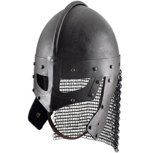 Brünierter Fantasy Wikinger LARP Brillenhelm Rabe mit Kettenbrünne