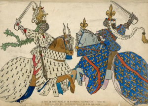 Größte Spaß Mittelalters? Ritter auf Pferden mit Turnierlanzen