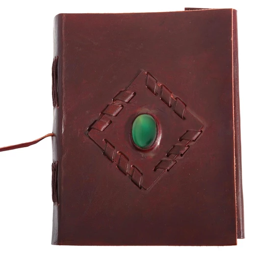 Journal with Inset Stone - Smooth Leather, Natural Paper, Leather Tie - Outlet