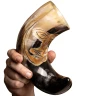Hand-Engraved Tribal Face Drinking Horn, 500-600ml - Outlet
