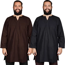Mittelalterliche Baumwoll-Tunika mit langen Ärmeln und V-Ausschnitt