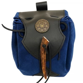 Blaue Mittelalter Gürteltasche aus Wildleder mit Hirschhornverschluss - Outlet