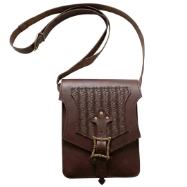 Mittelalterliche Leder-Umhängetasche mit Fischgrätenmuster – Braun