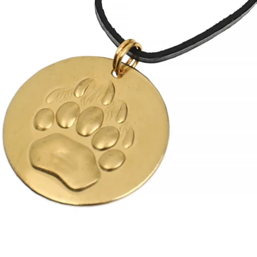 Anhänger Bärentatze, Messing, mit Lederband