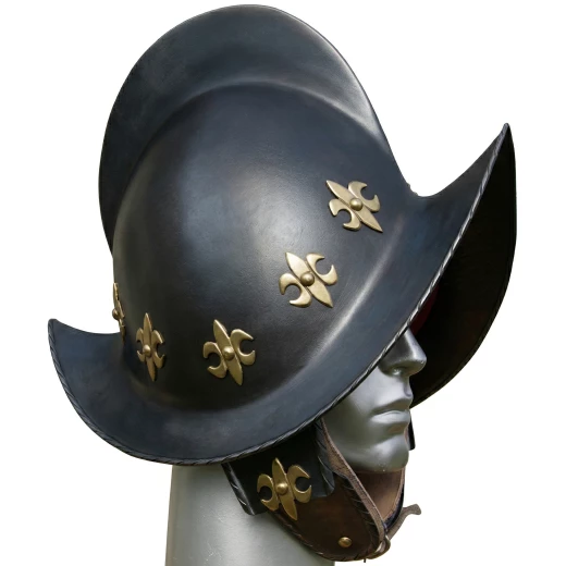 Renaissance Morion Helm mit Messinglilien Fleur-de-lis