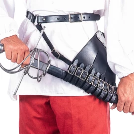 Renaissance Rapiergehänge aus schwarzem Büffelleder mit Gürtel und Schnallen - Outlet