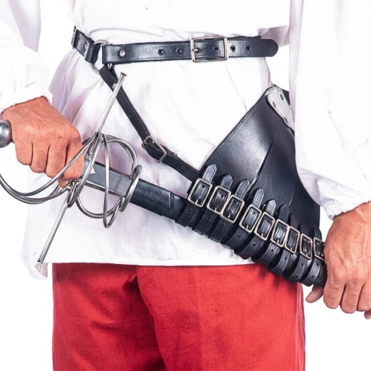 Renaissance Rapiergehänge aus schwarzem Büffelleder mit Gürtel und Schnallen - Outlet