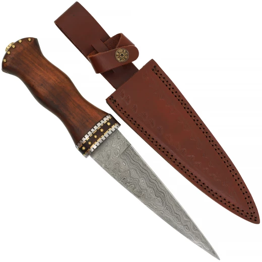 Zdobená skotská dýka Sgian Dubh z damaškové oceli
