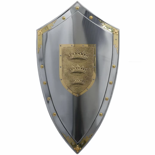 Wappenschild König Artus – Drei Kronen (Edelstahl-Optik)