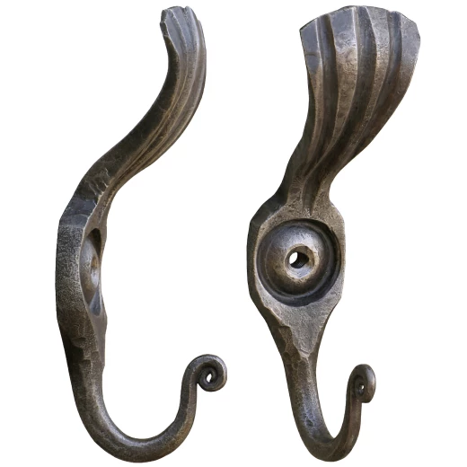 Hand-Finished Wrought Wall Hook with Leaf Design and Scroll - Outlet