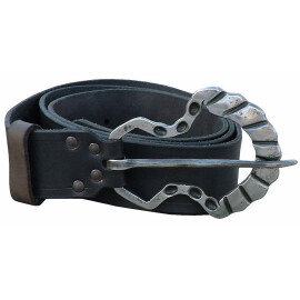 Leather belt with a hand forged buckle