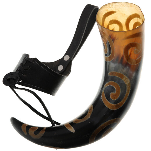 Spiral Drinking Horn with leather holster