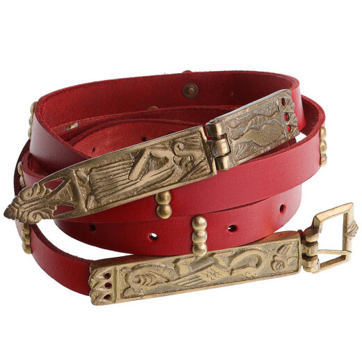 Medieval Leather Belt with Brass Buckle and Hinged End