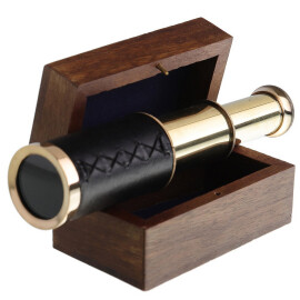 Mini Antique Telescope Monocular with Wooden Case