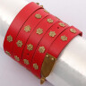 Leather Medieval Long Belt with Brass Riveted Floral Rosettes