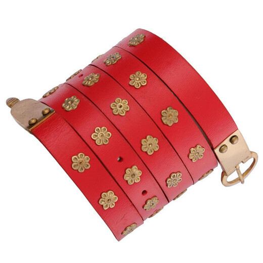 Leather Medieval Long Belt with Brass Riveted Floral Rosettes