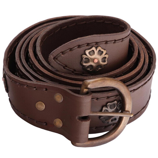 Leather Belt with antiqued roses, brown