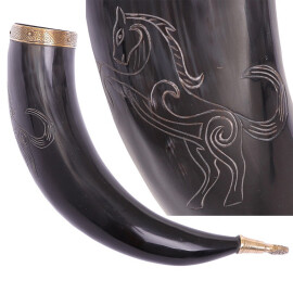 Stallion Drinking Horn with Brass Decoration