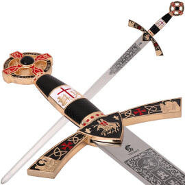 Templářský meč s křížem na hlavici a volitelnou pochvou