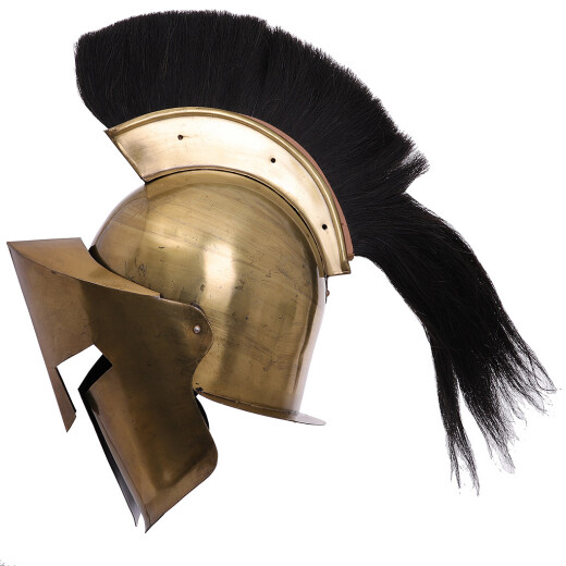 Greek Spartan Crested Steel Helmet with Brass Finish
