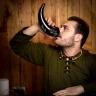 Drinking horn with deer engraving from genuine buffalo horn