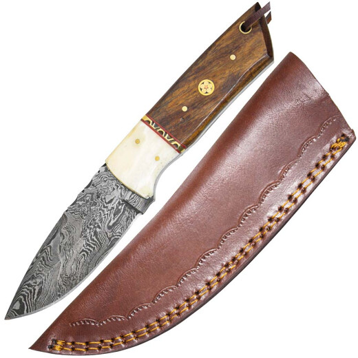 Knife with Damascus blade and camel bone grip