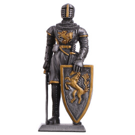Cínový vojáček středověký rytíř s koněm na erbu 105mm