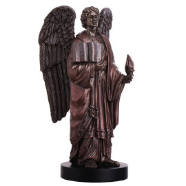 Soška anděla archanděla Uriela se svatým písmem a plamenem naděje 20cm