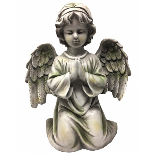 Grave Angel kneeling, praying, gray