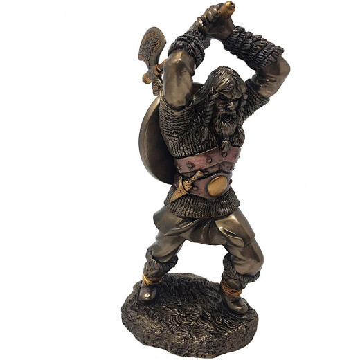 Viking warrior figure 23cm with ax and shield bronzed - Sale