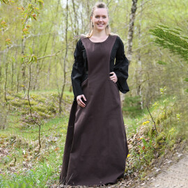 Středověký Surcot Andra - svrchní šaty bez rukávu, hnědá