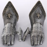 Steel gauntlets with embossed Lion emblem on the cuff