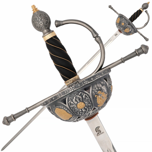 Spanisches Schwert Cazoleta aus 16. Jahrhundert, Altsilberfinish
