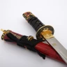 Tokugawa Tanto black leather binding hilt, red scabbard