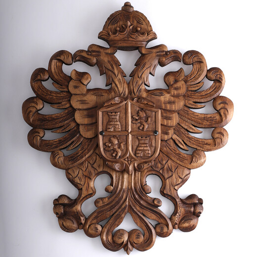 Hand-carved heraldic blazon w. castle and lion 78x67cm