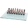 Chess pieces crusaders with glass chess board