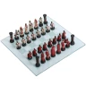 Chess pieces crusaders with glass chess board