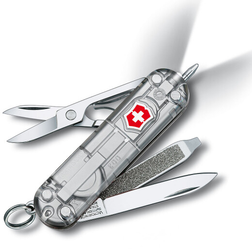 Švýcarský kapesní nůž SilverTech, SwissLite, stříbrný transparentní s LED