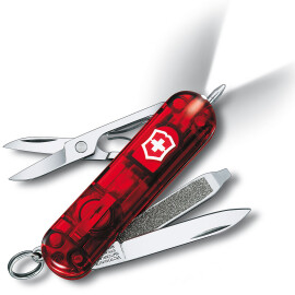 Švýcarský kapesní nůž SilverTech, SwissLite, červený transparentní s LED