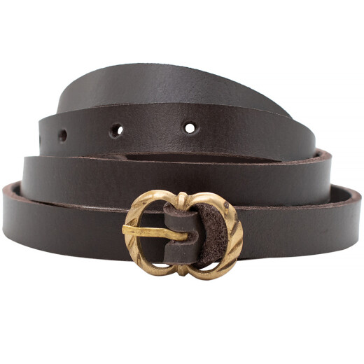Brown belt with oval brass buckle 140cm