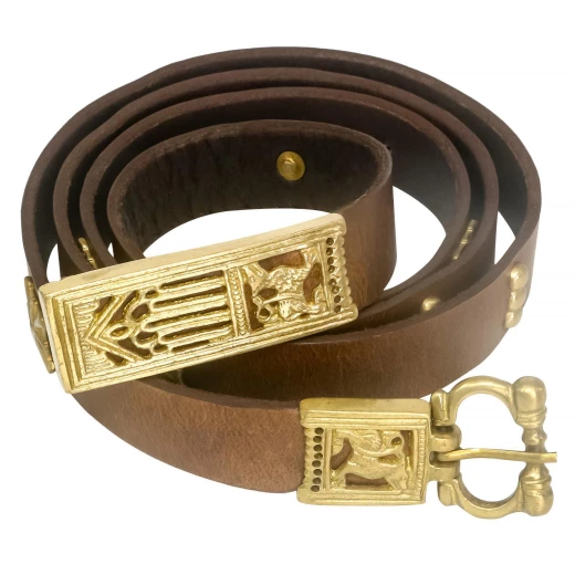 Belt with fittings and buckle made of brass