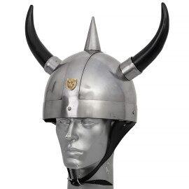 Helm mit Hörnern à la Wikinger mit Kunstlederfutter