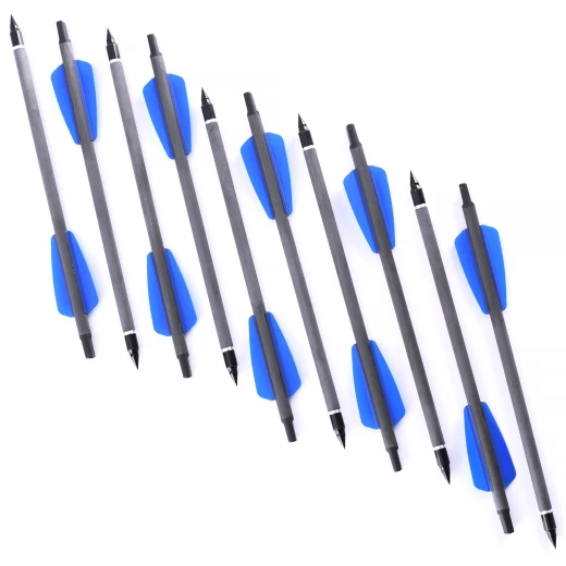Sada 10 ks hliníkových šípů 18,7 cm s terčovými hroty pro reflexní kuše Adder, R9 a R10, modré letky - Outlet