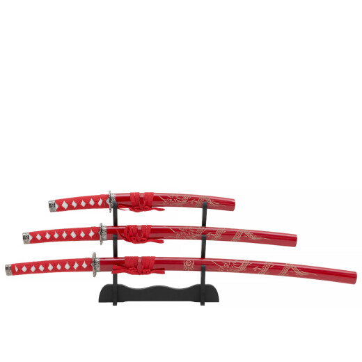 Samuraischwert-Garnitur Red Dragon 4-teilig