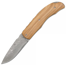 Kapesní nůž 71 vrstev damašek střenky z olivového dřeva