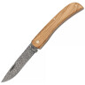 Pocket knife with rose pattern damask blade and olive wood handle