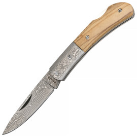 Damaškový kapesní nůž s rukojetí z olivovníku