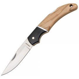 Pocket knife with handle made of pakka and olive wood